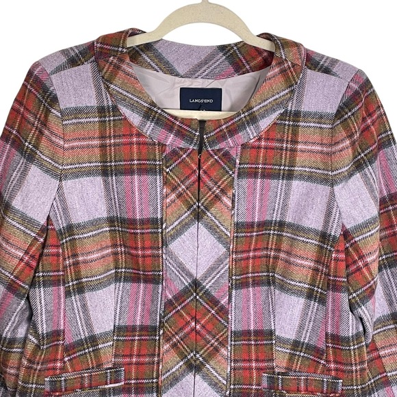 Lands' End 10 Wool Plaid Jacket Lilac Rust Olive Hook Front Lined Classic - Picture 3 of 12